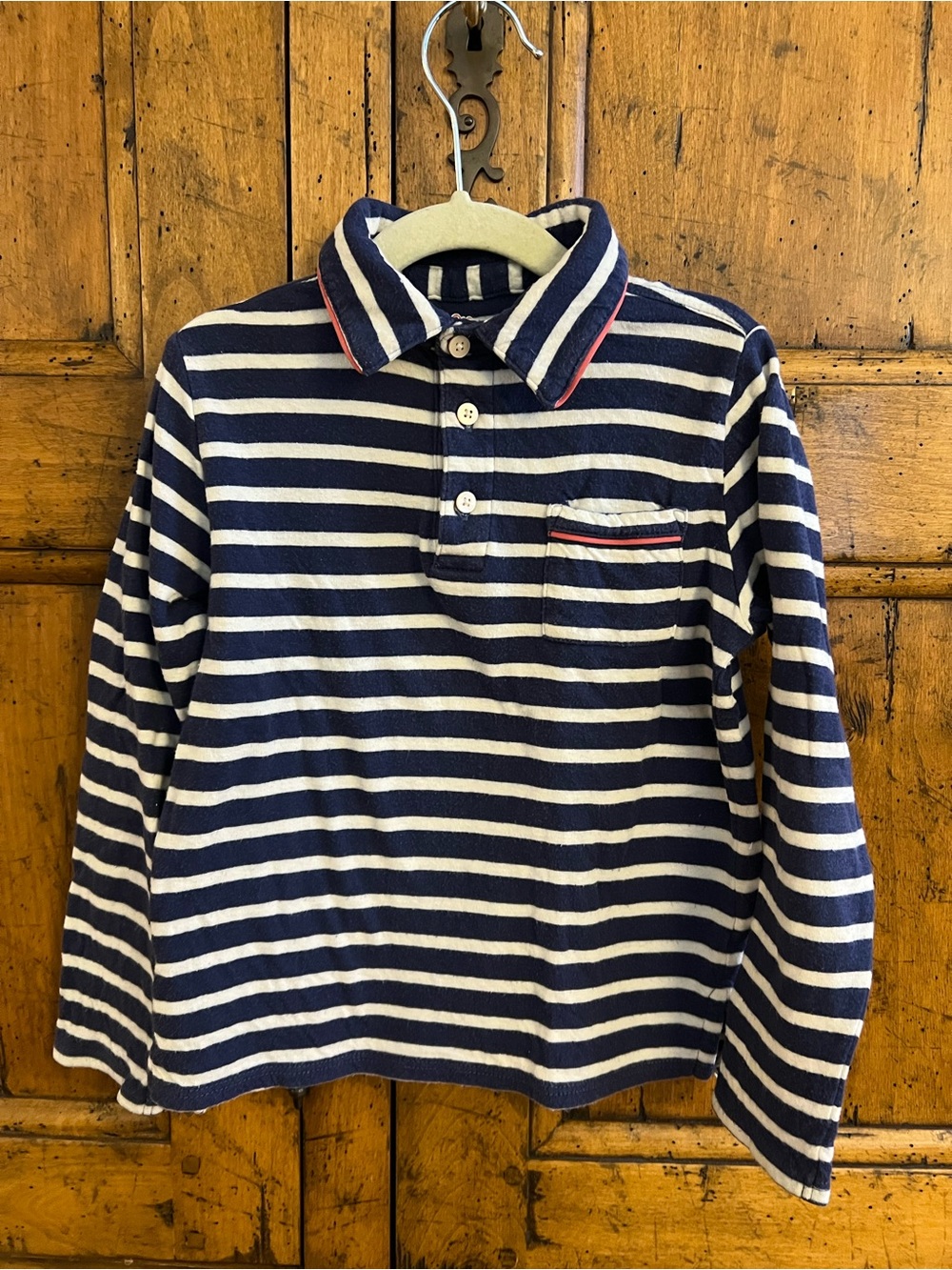 Oso & Me - Navy & White Striped Long-Sleeve Polo for Kids